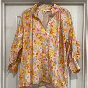 Karlie Graphic Ruffled Blouse White Cream